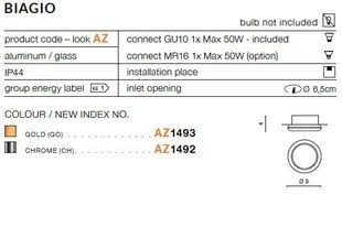 Azzardo iebūvējamais gaismeklis Biagio Chrome cena un informācija | Iebūvējamās lampas, LED paneļi | 220.lv