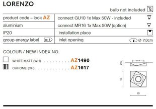Azzardo встраиваемый светильник Lorenzo White цена и информация | Монтируемые светильники, светодиодные панели | 220.lv