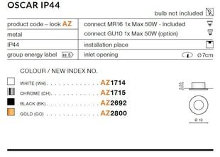 Azzardo встраиваемый светильник Oscar Black цена и информация | Монтируемые светильники, светодиодные панели | 220.lv