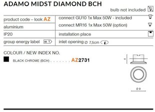 Azzardo iebūvējams gaismeklis Adamo Diamond Black cena un informācija | Iebūvējamās lampas, LED paneļi | 220.lv