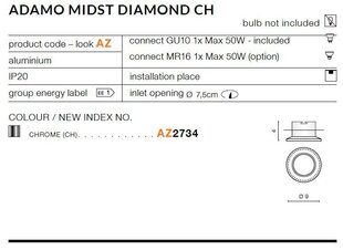 Azzardo iebūvējams gaismeklis Adamo Diamond Chrome cena un informācija | Iebūvējamās lampas, LED paneļi | 220.lv