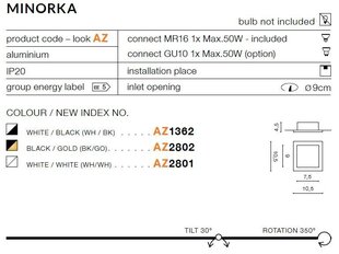 Azzardo встраиваемый светильник Minorka White цена и информация | Монтируемые светильники, светодиодные панели | 220.lv