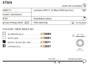 Azzardo iebūvējams gaismeklis Stan Black cena un informācija | Iebūvējamās lampas, LED paneļi | 220.lv