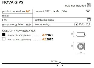 Azzardo встраиваемый светильник Nova Gips Black цена и информация | Монтируемые светильники, светодиодные панели | 220.lv