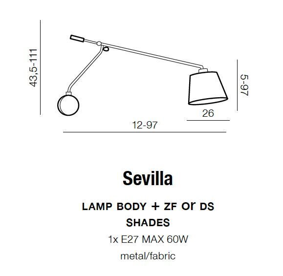 Azzardo sienas lampa Sevilla Chrome cena un informācija | Sienas lampas | 220.lv