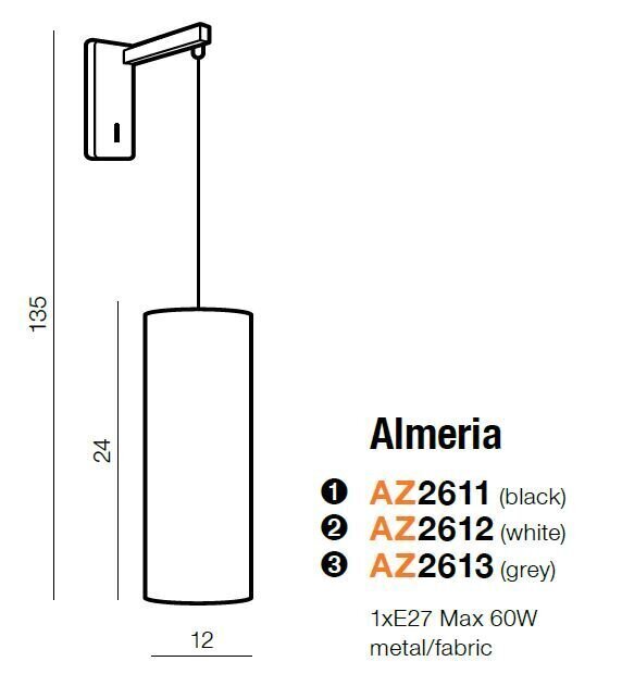 Azzardo sienas lampa Almeria White cena un informācija | Sienas lampas | 220.lv