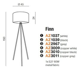 Azzardo stāvlampa Finn Grey/Chrome cena un informācija | Stāvlampas | 220.lv