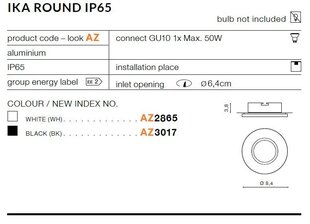 Azzardo встраиваемый светильник AZ3017 Ika Black цена и информация | Монтируемые светильники, светодиодные панели | 220.lv