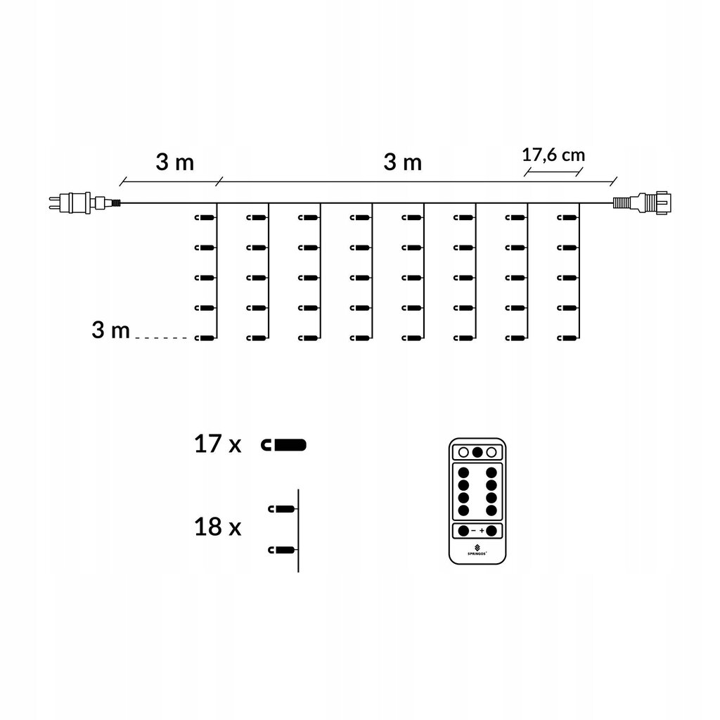 Virtene aizkars SMART 300 LED 3x3 m ar tālvadības pulti, silti balts цена и информация | Ziemassvētku lampiņas, LED virtenes | 220.lv