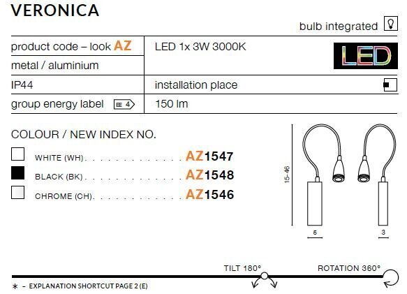 Azzardo sienas lampa Veronica Chrome cena un informācija | Sienas lampas | 220.lv