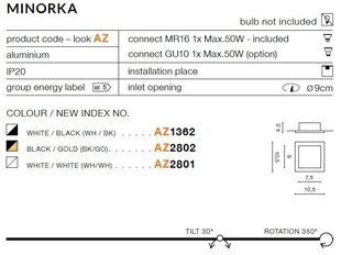 Azzardo iebūvējamais gaismeklis Minorka Black/Gold cena un informācija | Iebūvējamās lampas, LED paneļi | 220.lv
