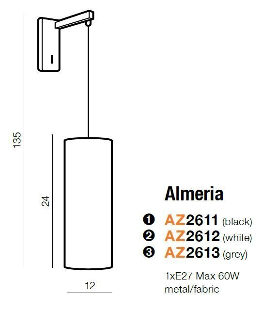 Azzardo sienas lampa Almeria Black cena un informācija | Sienas lampas | 220.lv