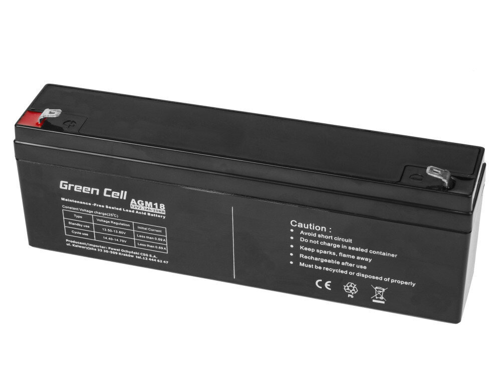 Green Cell AGM VRLA 12V 2.3AH bez apkopes akumulators trauksmes sistēmai, kases aparāts, rotaļlietas cena un informācija | Akumulatori | 220.lv