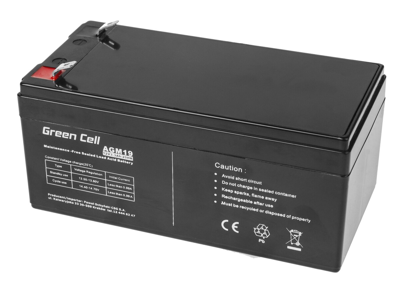 Green Cell AGM VRLA 12V 3.3AH bez apkopes akumulators trauksmes sistēmai, kases aparāts, rotaļlietas cena un informācija | Akumulatori | 220.lv