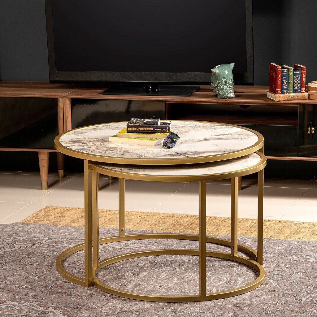 2-u galdiņu komplekts Kalune Design Tambur, zelta krāsas cena un informācija | Žurnālgaldiņi | 220.lv