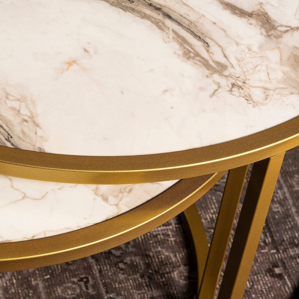 2-u galdiņu komplekts Kalune Design Tambur, zelta krāsas cena un informācija | Žurnālgaldiņi | 220.lv