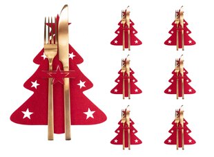 Ziemassvētku galda piederumu futlāris "Ziemassvētku eglīte", 6 gab., sarkans cena un informācija | Ziemassvētku dekorācijas | 220.lv