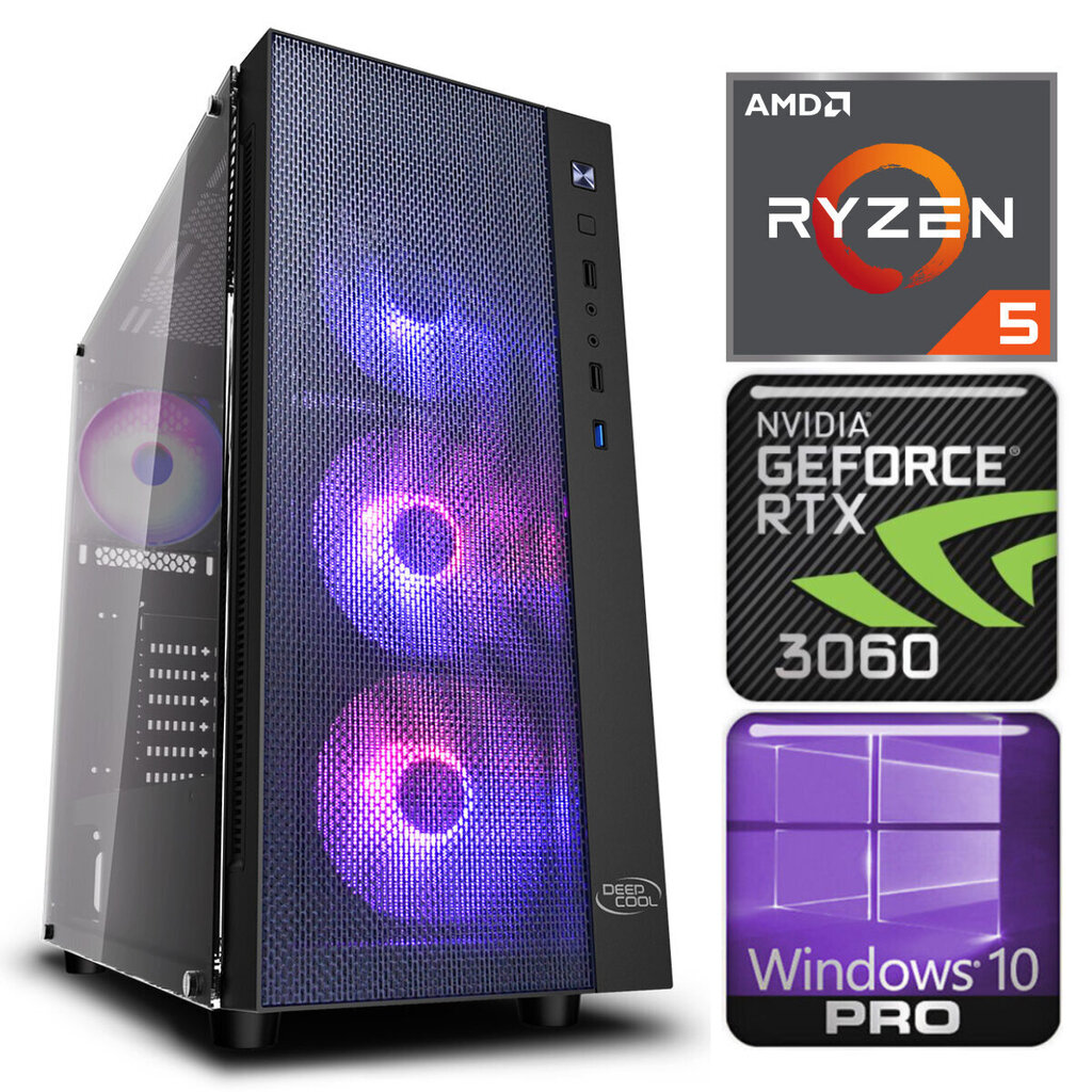 INTOP Ryzen 5 5600X 16GB 480SSD M.2 NVME+1TB RTX3060 12GB WIN10Pro cena un informācija | Stacionārie datori | 220.lv