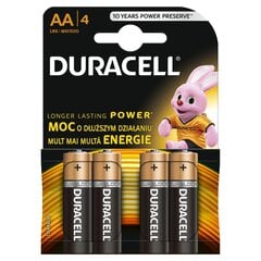 Duracell AA LR6 1.5V Alkaline Ilgstošas darbības baterejas MN1500, 4gab. cena un informācija | Baterijas | 220.lv