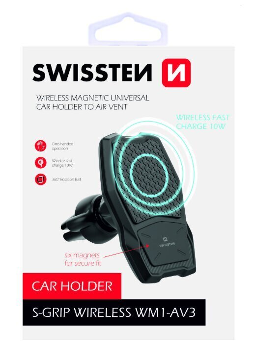 Swissten WM1-AV3 Air Vent Turētājs Gaisa Restei Ar Wireless Uzlādi + Micro USB Vads 1.2m Melns cena un informācija | Auto turētāji | 220.lv