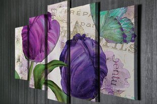 Репродукция из пяти частей Тюльпаны и бабочки цена и информация | Картины | 220.lv