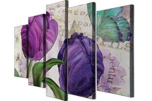 Репродукция из пяти частей Тюльпаны и бабочки цена и информация | Картины | 220.lv