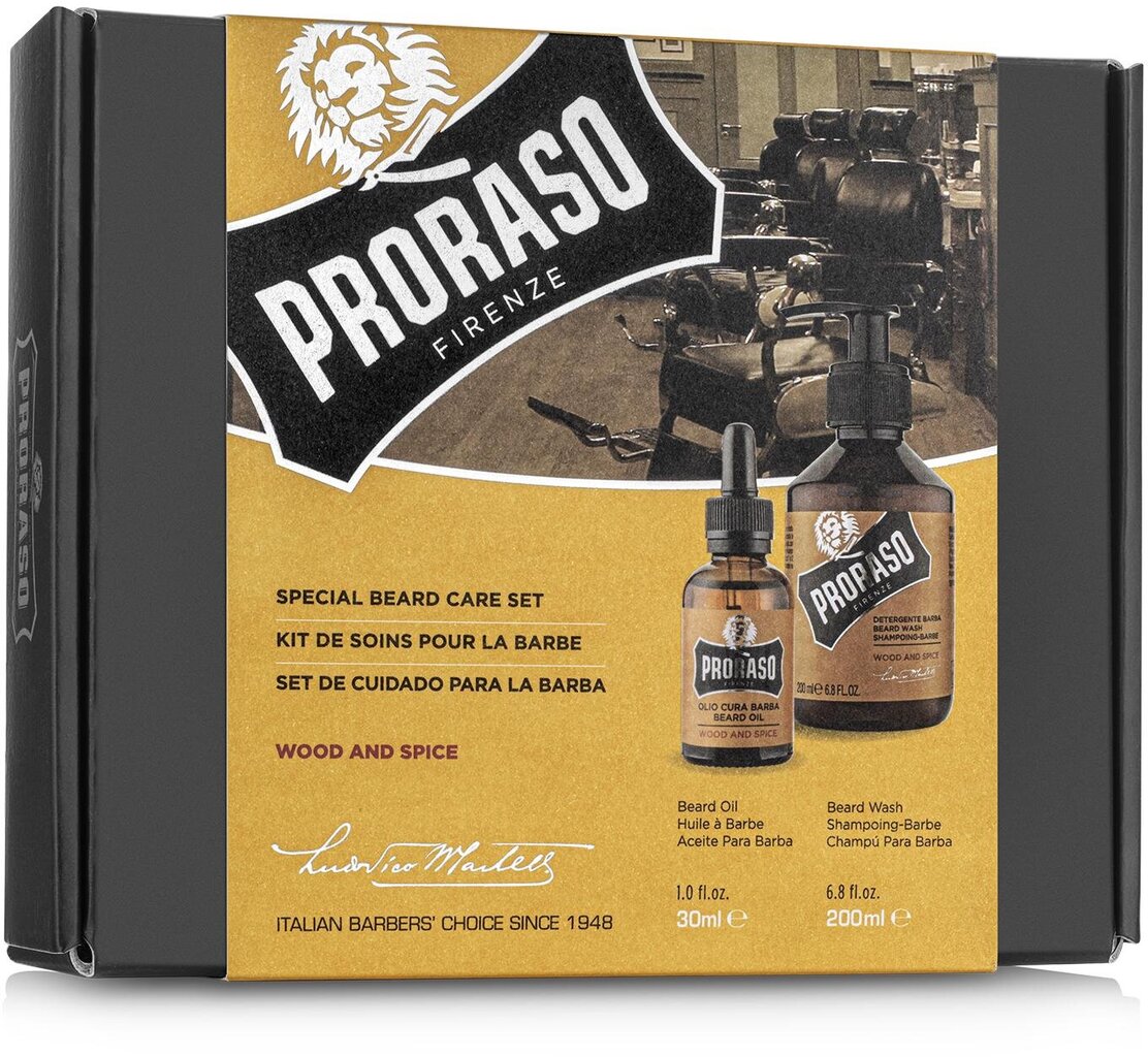 Bārdas kopšanas komplekts vīriešiem Proraso Duo Pack Wood & Spice Beard Oil & Shampoo cena un informācija | Skūšanās piederumi, kosmētika | 220.lv