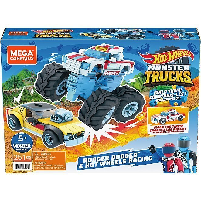 Konstruktors Hot Wheels Monster Truck Rodger Dodger Mattel, 251 d. cena un informācija | Konstruktori | 220.lv