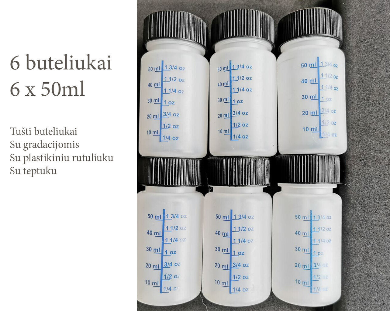 Tukšas pudeles ar gradācijām un otu 50ml x 6 cena un informācija | Auto piederumi | 220.lv