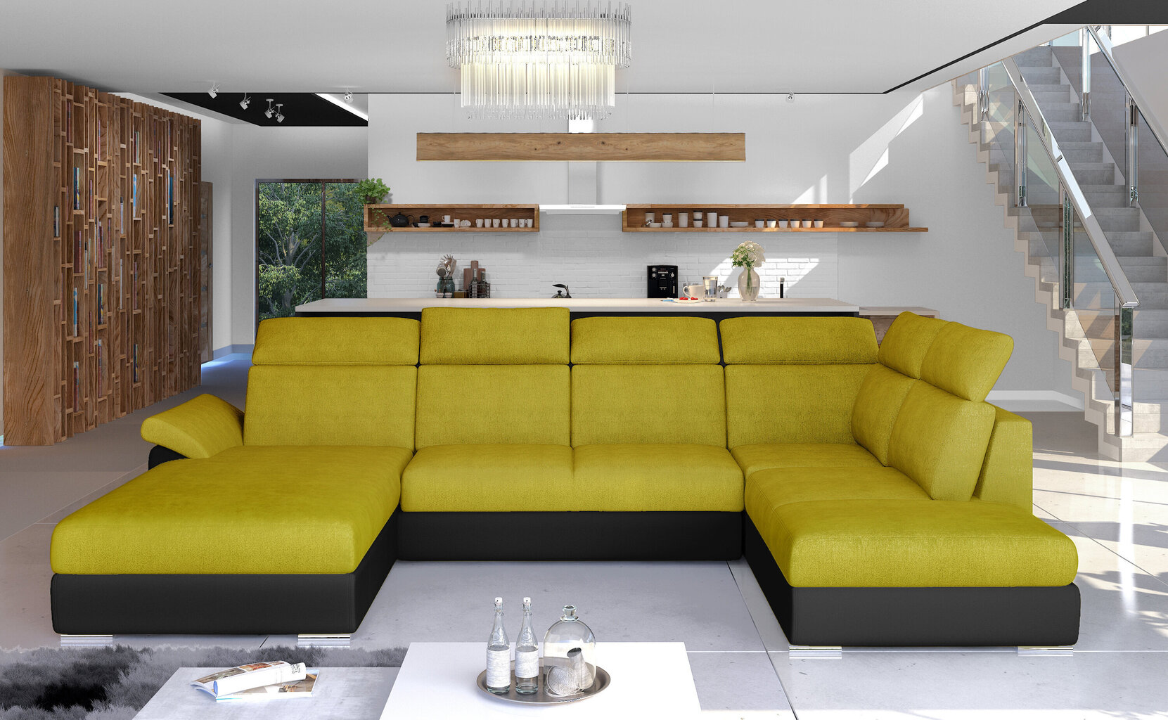 Stūra dīvāns NORE Evanell, dzeltens/melns cena un informācija | Stūra dīvāni | 220.lv