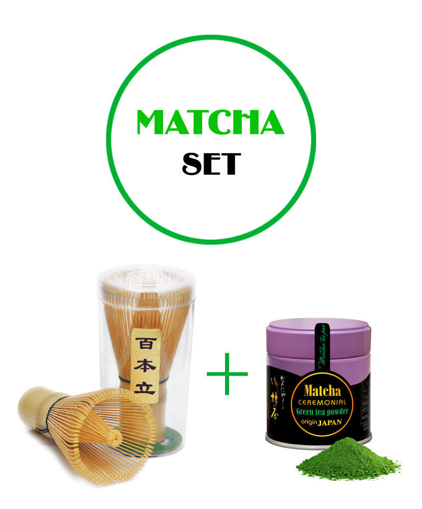 MATCHA KOMPLEKTS, MATCHA tea Japan Ceremonial (Kyoto), 40g + Matcha whisks - Bambusa putojamā slotiņa cena un informācija | Tēja | 220.lv