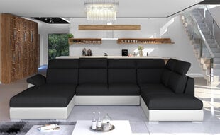 Stūra dīvāns NORE Evanell, melns/balts cena un informācija | Stūra dīvāni | 220.lv
