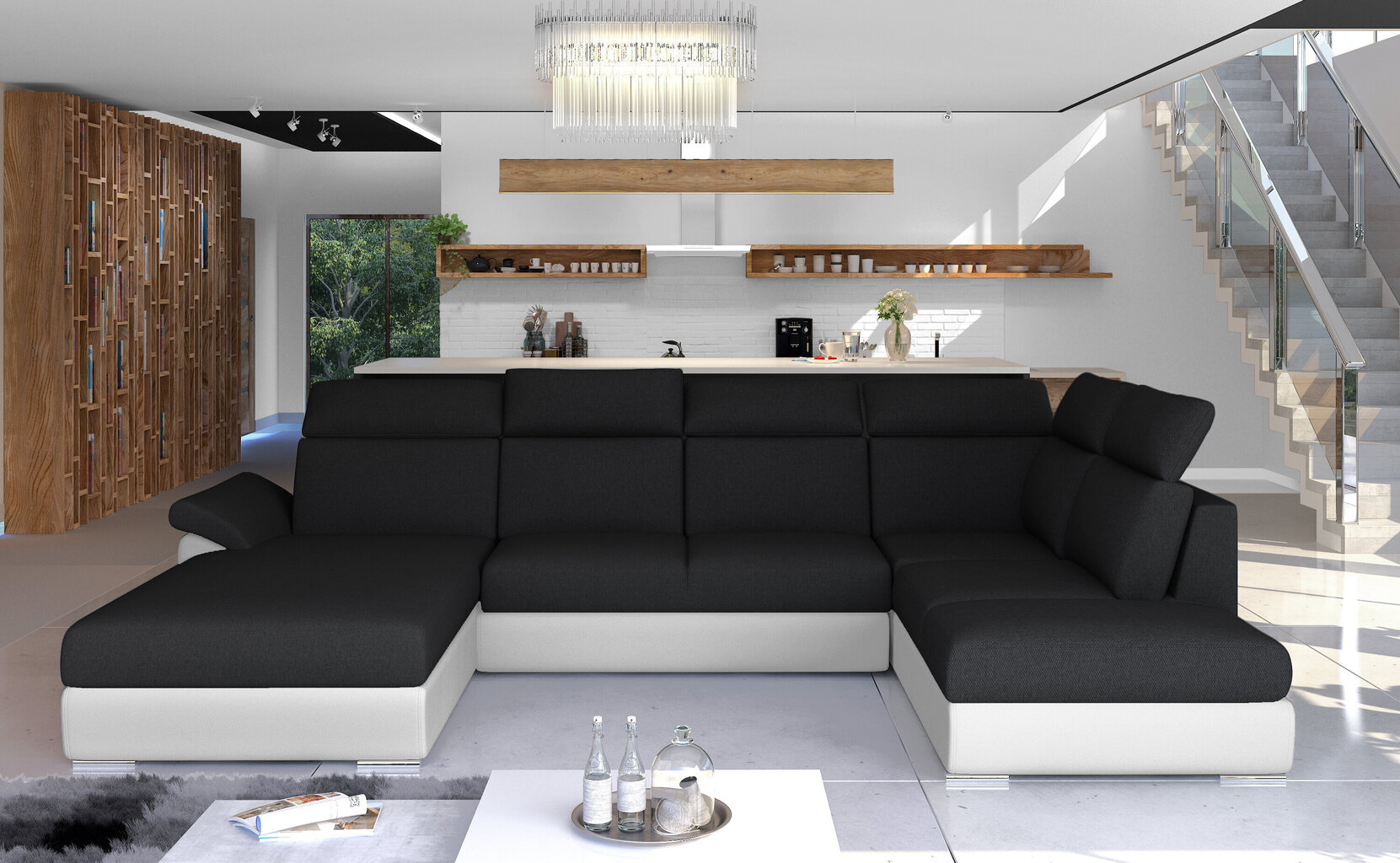 Stūra dīvāns NORE Evanell, melns/balts цена и информация | Stūra dīvāni | 220.lv