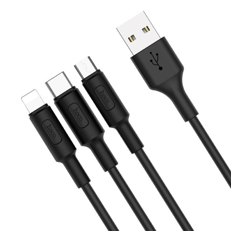 Vads 3 in 1 - USB -> Type C / Lightning / Micro USB HOCO X25 1.0 m trīs vienā lādēšanas datu kabelis, USB A USB C Lightning for Apple iPhone Micro USB, melns uzlādes vads цена и информация | Savienotājkabeļi | 220.lv