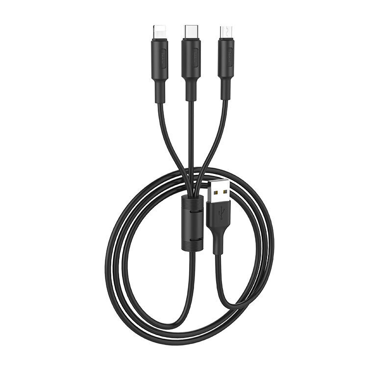 Vads 3 in 1 - USB -> Type C / Lightning / Micro USB HOCO X25 1.0 m trīs vienā lādēšanas datu kabelis, USB A USB C Lightning for Apple iPhone Micro USB, melns uzlādes vads цена и информация | Savienotājkabeļi | 220.lv