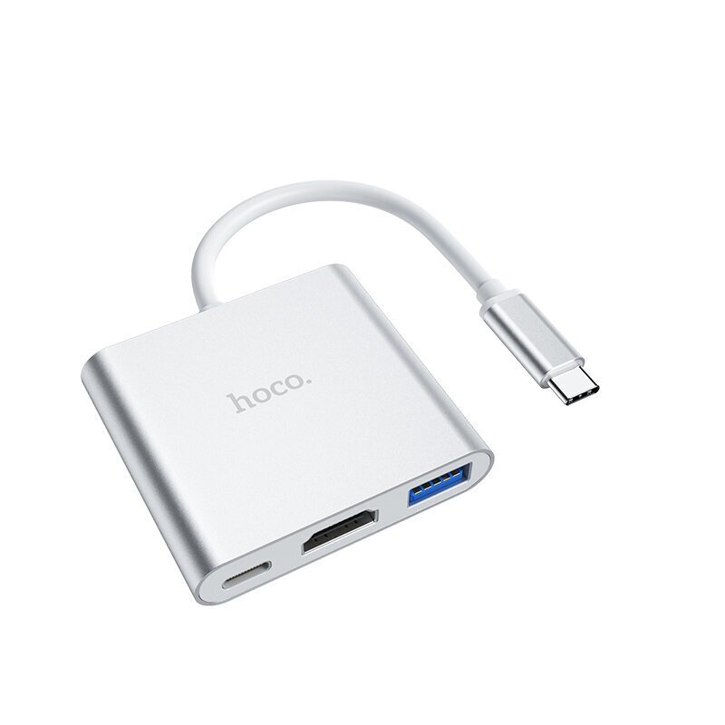 Hub adapteris Hoco HB14 Type-C / USB-C uz USB3.0 + HDMI + PD, sudraba 3in1 cena un informācija | Adapteri un USB centrmezgli | 220.lv