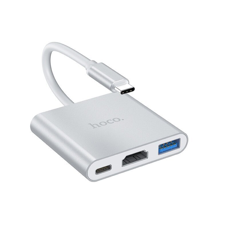 Hub adapteris Hoco HB14 Type-C / USB-C uz USB3.0 + HDMI + PD, sudraba 3in1 cena un informācija | Adapteri un USB centrmezgli | 220.lv