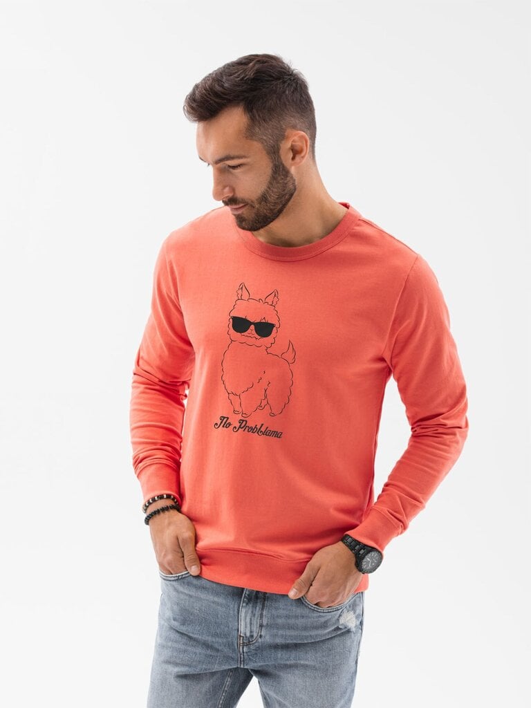 Koraļļu krāsas džemperis "No ProbLlama" B1153-45424-XXL cena un informācija | Vīriešu jakas | 220.lv