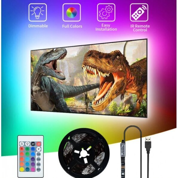 RGB LED lente 2 m, televizora apgaismojumam ar pulti un USB cena un informācija | LED lentes | 220.lv