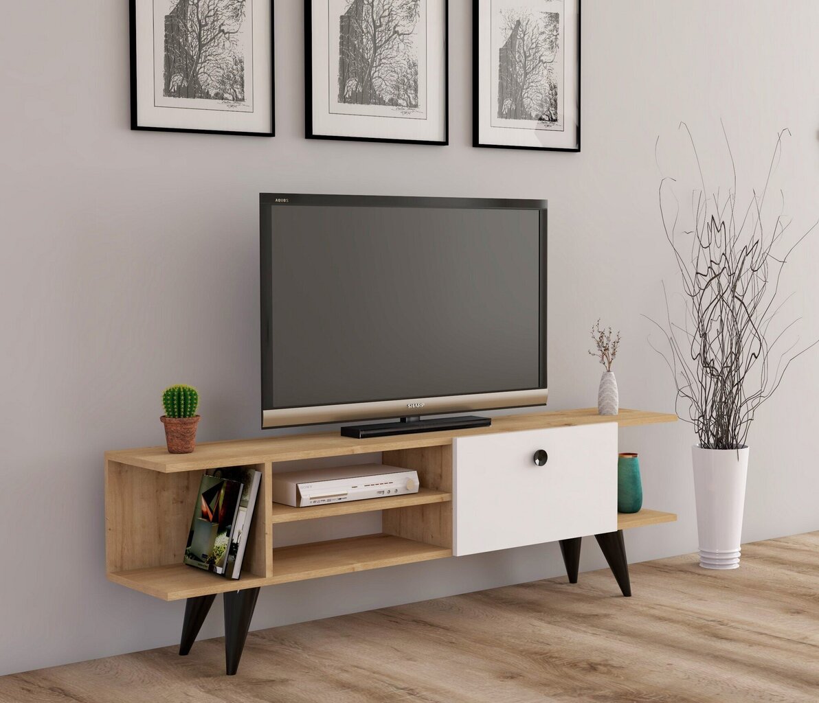 TV galdiņš Kalune Design Idil, balts/brūns cena un informācija | TV galdiņi | 220.lv