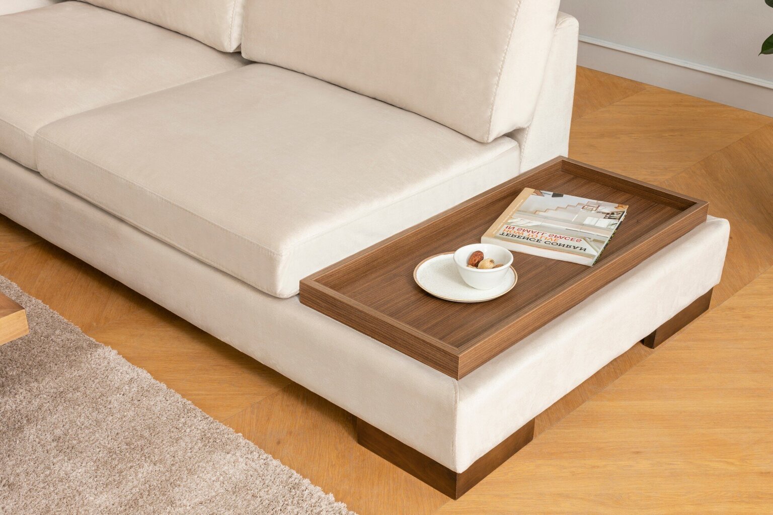 Stūra dīvāns Kalune Design Tulip ar pufu, smilškrāsas цена и информация | Stūra dīvāni | 220.lv