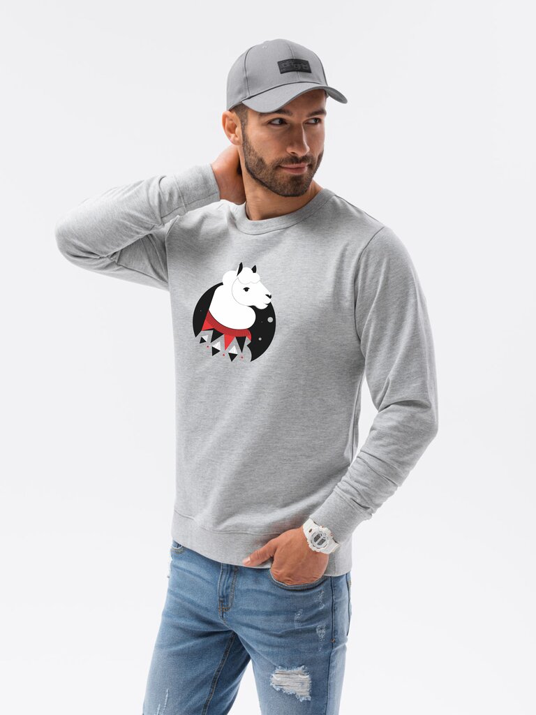 Vīriešu džemperis "Lama" B1153-45435-XXL, gaiši pelēks cena un informācija | Vīriešu džemperi | 220.lv