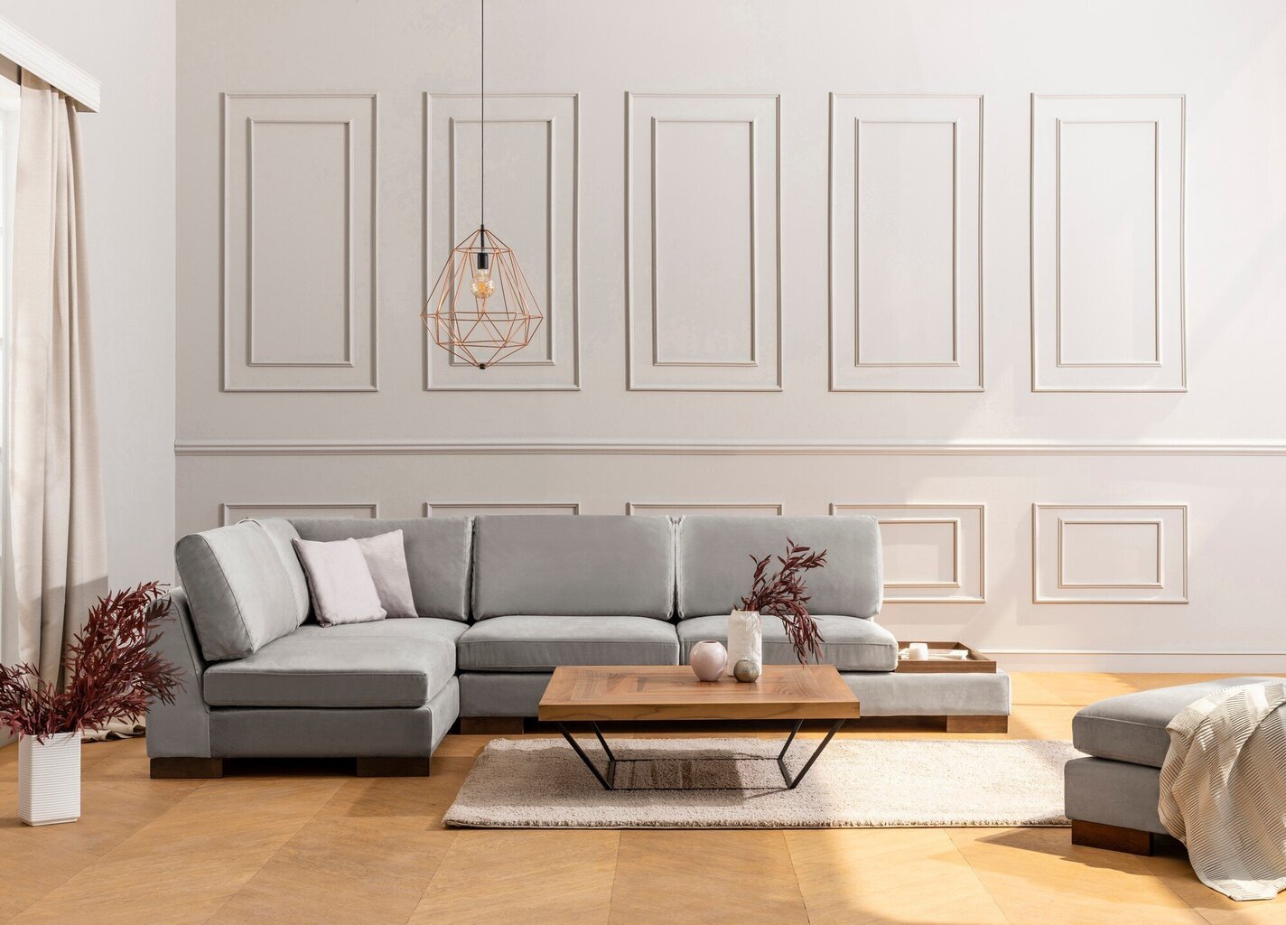 Stūra dīvāns Kalune Design Tulip, gaiši pelēks cena un informācija | Stūra dīvāni | 220.lv