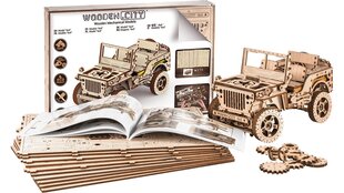 Koka 3D wooden city konstruktors militārais džips 4x4, 571 detaļas. cena un informācija | Konstruktori | 220.lv