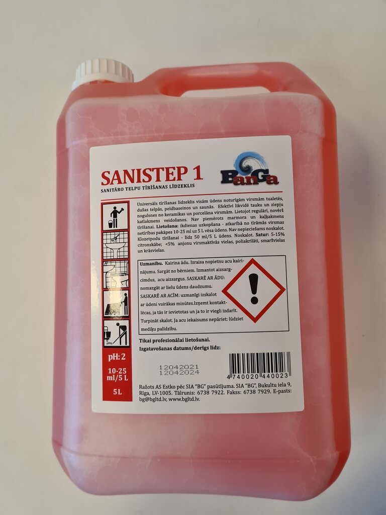 BanGa sanitāro telpu tīrīšanas līdzeklis SANISTEP, 5 L цена и информация | Tīrīšanas līdzekļi | 220.lv