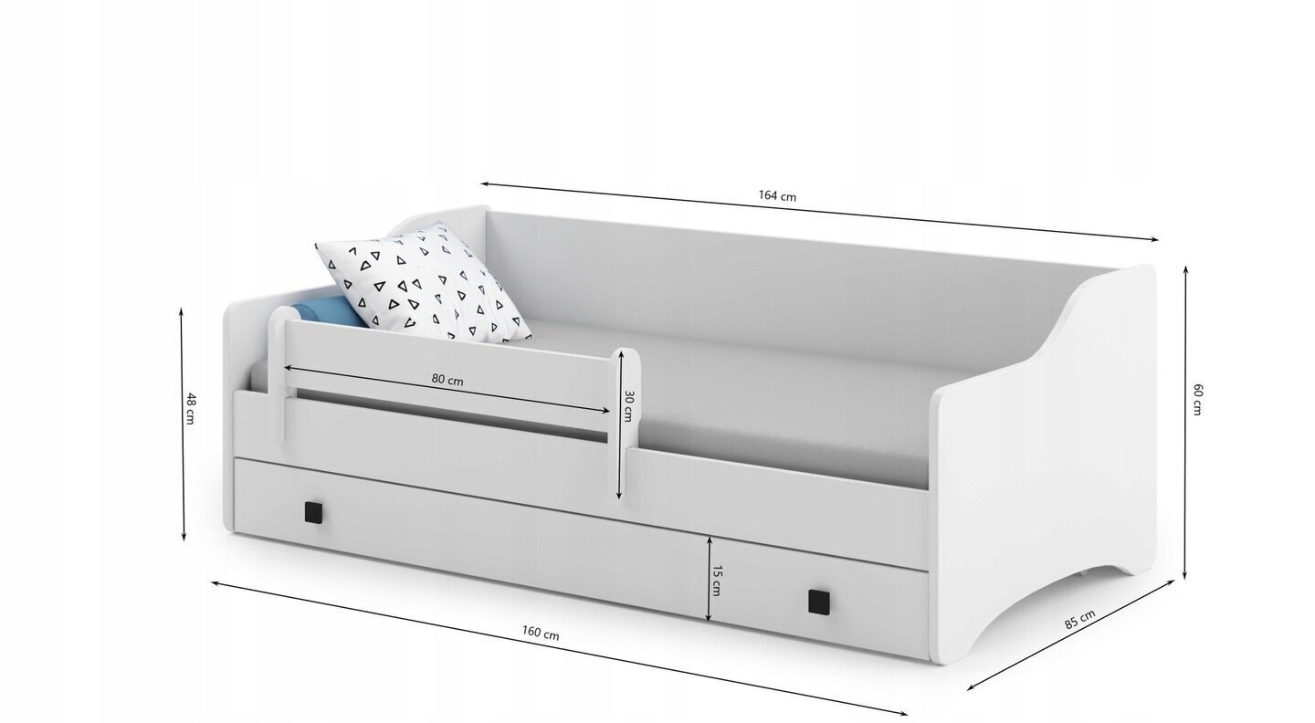 Bērnu gulta ADRK Furniture Naomi, 80x160 cm, balta/pelēka cena un informācija | Bērnu gultas | 220.lv