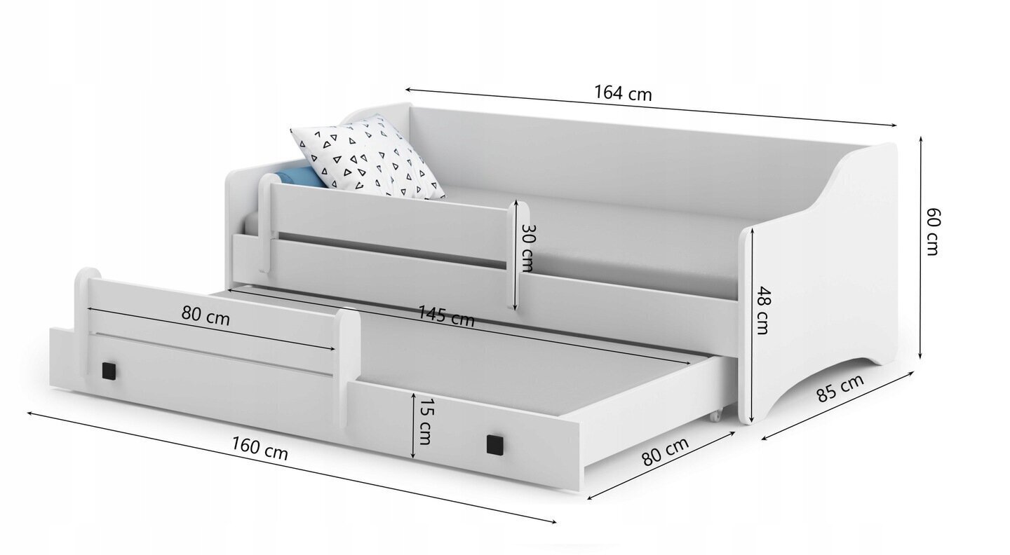 Bērnu gulta ADRK Furniture Naomi 2, 80x160 cm, balta цена и информация | Bērnu gultas | 220.lv