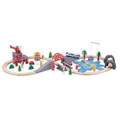 Деревянная железная дорога, набор из 80 деталей цена и информация | Игрушки для мальчиков | 220.lv