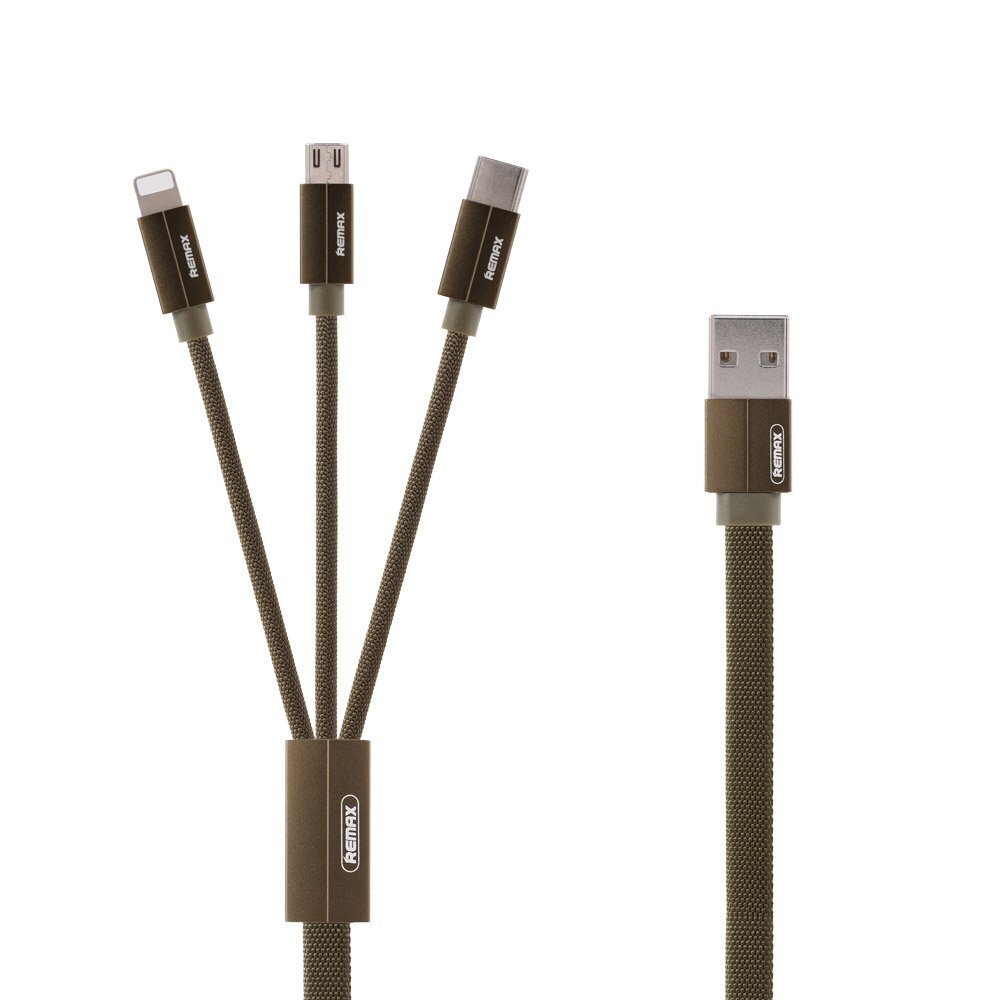 Remax Kerolla RC-094th Flat USB-micro USB / Lightning / USB-C kabelis ar auduma pinumu 2.4A 1M. (Balts) cena un informācija | Savienotājkabeļi | 220.lv