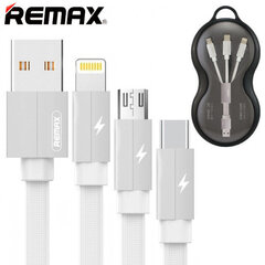 Remax Kerolla RC-094th Flat USB-micro USB / Lightning / USB-C kabelis ar auduma pinumu 2.4A 1M. (Balts) цена и информация | Кабели для телефонов | 220.lv